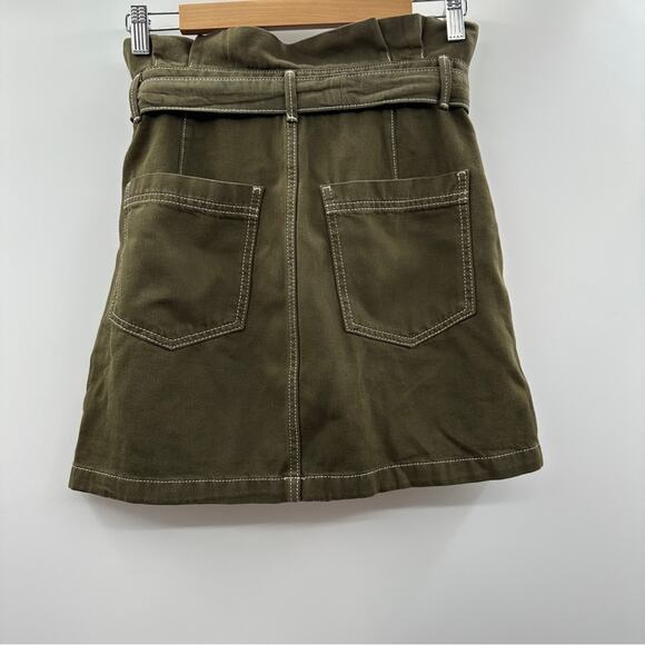 Free People Splendor In The Grass PaperBag Waist Mini Skirt in Army Green Size 6 - Picture 3 of 8